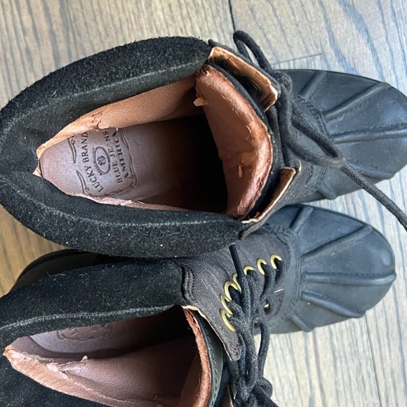 Lucky Brand Laverne Lace-Up Chunky High Heel Ankle Duck Booties Black Size 8.5M - Picture 8 of 12